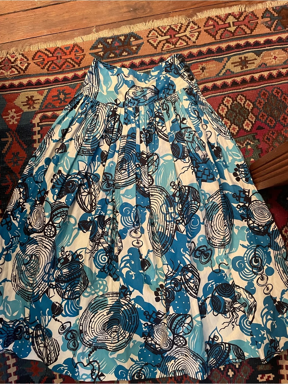 1950s Tiki Halter Circle Skirt Bolero 3pc Set Blue Black Cotton XS - Picture 10 of 15